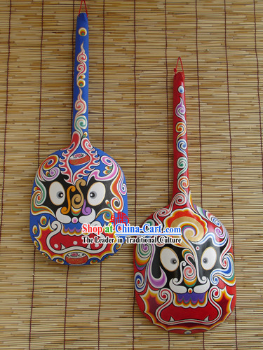 Chinese Hand Painted Du Huo Ma Shao Hanging Mask Pair