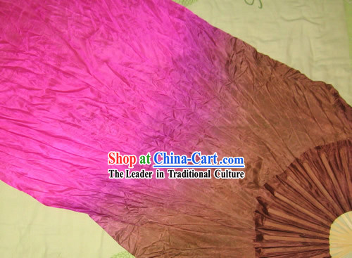 Supreme Bamboo Handle Chinese Traditional Silk Dance Fan _purple to brown color transition_