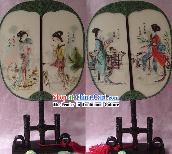 Chinese Traditional Round Silk Double Sided Palace Fan - Ancient Four Women Poet