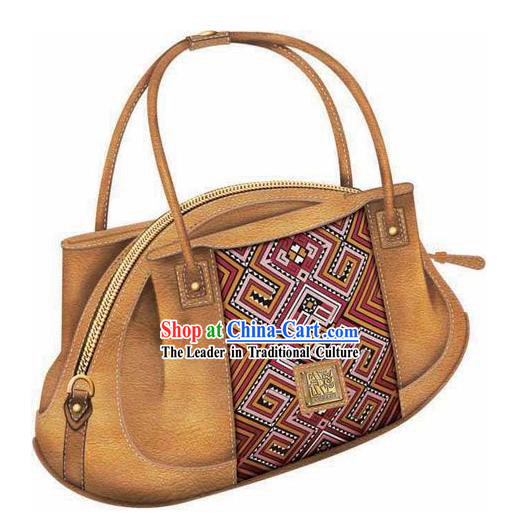 Hand Made and Embroidered Chinese Miao Minority Handbag for Women - Desert