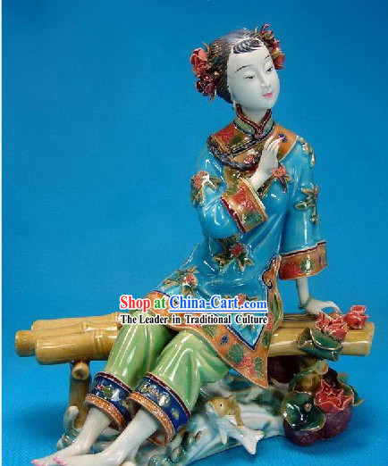 Chinese Classical Shiwan Statue - Ancient Lady Besides the Water