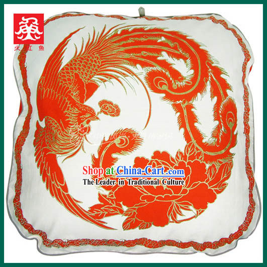 Chinese Traditional Handmade Large Phoenix Cushion Cover