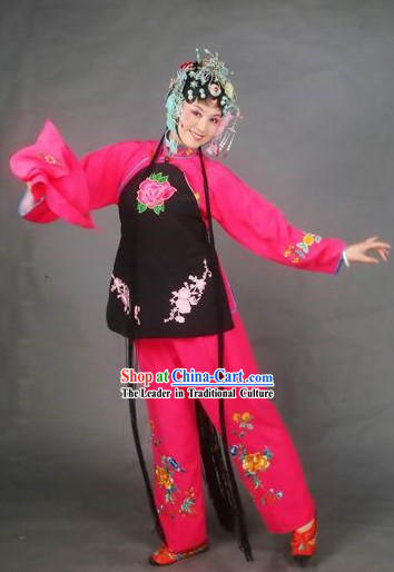 Chinese Classical Beijing Opera Embroidered Blouse and Pants Complete Set for Young Lady