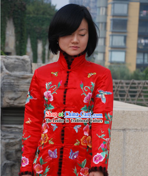 Chinese Traditional Lucky Red Embroidered Floral Blouse