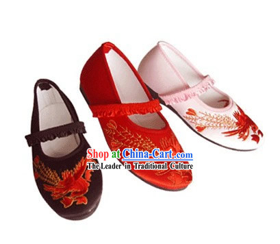 Chinese Traditional Handmade Embroidered Satin Shoes for Children _phoenix_