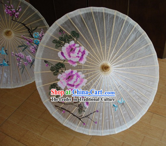 Traditional Chinese Hand Beach, Rain and Sun Umbrella - Large Peony Painting