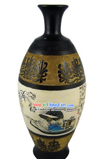 Chinese Traditional Longshan Black Pottery - Classical Landscape