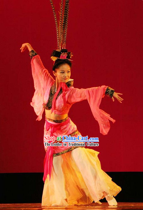 Chinese Classic Han Dynasty Dance Costumes with Long Feather Hat - Chu Yao
