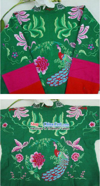 Supreme Chinese Green Flower and Butterfly Winter Cotton Jacket