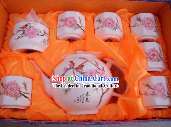 Chinese Classic Jing De Zhen Ceramic Peach Blossom Tea Cups Set