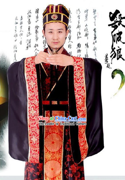 Chinese Traditional Ancient Goverment Offical Costumes and Hat Complete Set