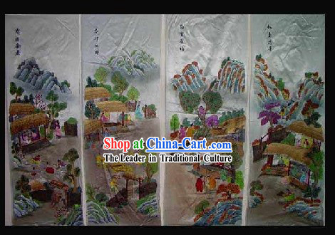 Supreme Chinese Hands Embroidered Collectible Handicraft - People of Four Seasons _four pieces set_