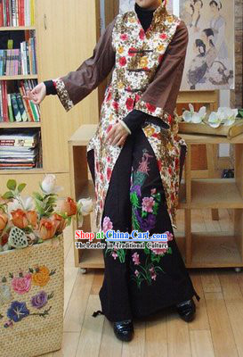 Chinese Classic Handmade Long Cotton Flowery Winter Overcoat