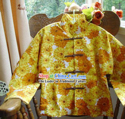 Chinese Classic Mandarin Collar Sunflower Field Cotton Blouse