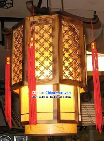 Chinese Classical Hand Made Parchment and Wood Hanging Lantern
