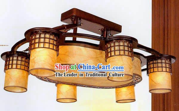 33 Inches Length Large Chinese Classical Sheepskin and Wooden Ceiling Lantern