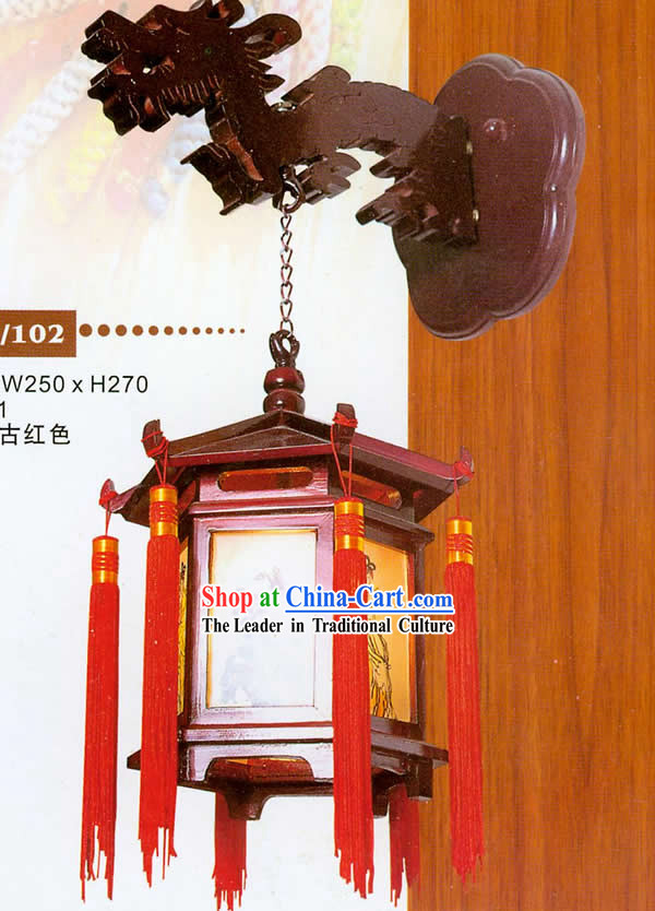 Chinese Hand Made and Carved Wooden Dragon Wall Lantern