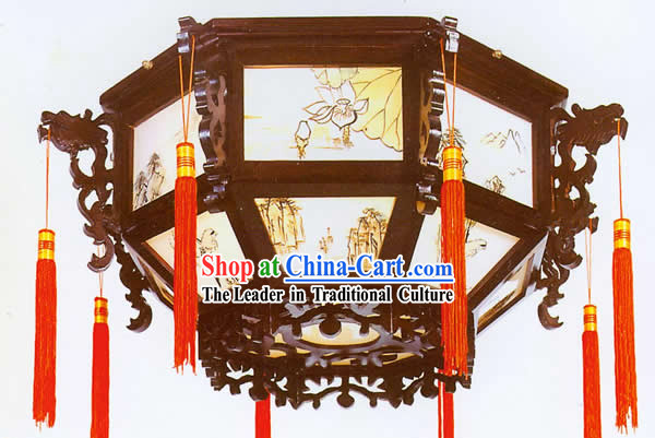 (On Sale) Chinese Hand Carved Double Dragons Palace Ceiling Lantern