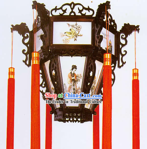 20 Inches Large Chinese Hand Made Wooden Ceiling Lantern - Ancient Four Beauties