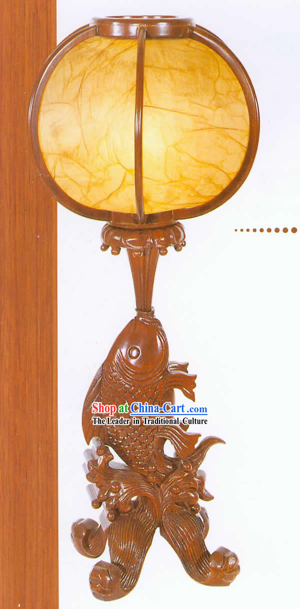 26 Inches Height Marvellous Chinese Hand Carved Wooden Fish Lantern