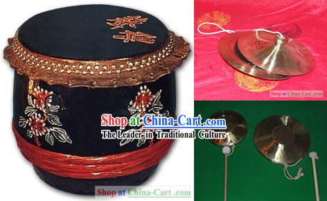 Traditional Chinese Drum, Gongs and Cymbals Music Instrument Complete Set