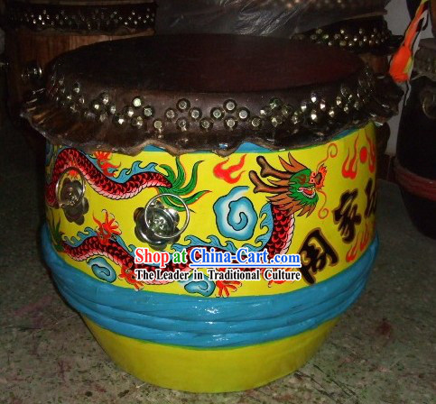 Supreme Chinese Large Hand Painted Flying Dragons Wooden and Cowhide Drum _glow in dark_