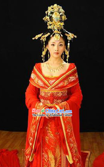 China Tang Dynasty Ancient Palace Phoenix  Empress Wedding Dress and Hair Decoration