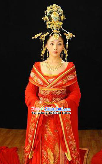 China Tang Dynasty Ancient Palace Phoenix Empress Wedding Dress and Hair