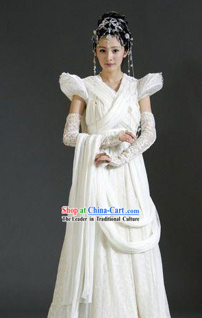 TV Drama Chinese Paladin Wedding Dress and Hair Accessories Complete Set