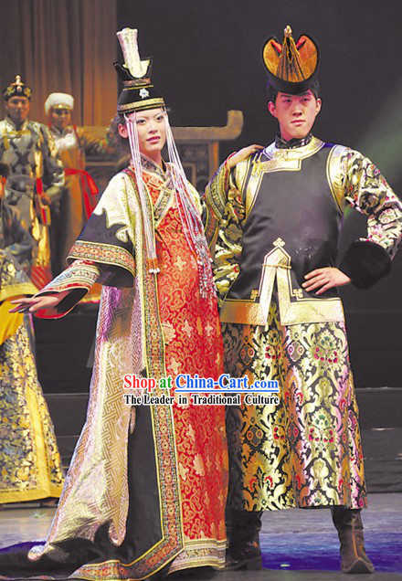 Chinese Classical Mongolian Minority Wedding Dress 2 Complete Sets