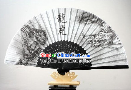 Tiger and Dragon Fighting Silk Fan for Women
