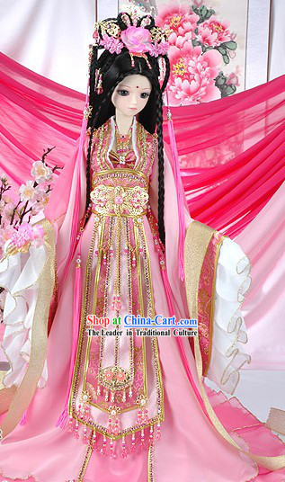 Supreme Chinese Ancient Empress Pink Clothing Complete Set