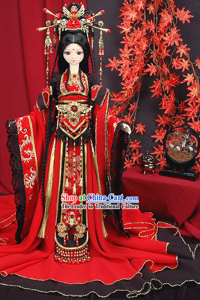 Ancient Chinese Princess Wedding Dress and Headpiece BJD Costumes Complete Set