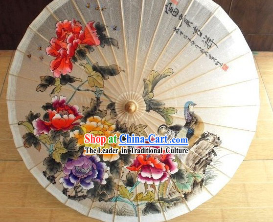 Chinese Hand Painted Mandarin Duck and Peony Umbrella