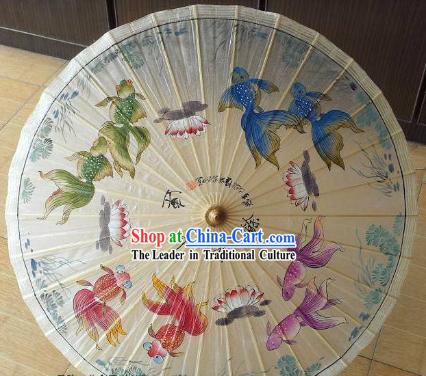 Chinese Hand Painted Goldfish Painting Umbrella