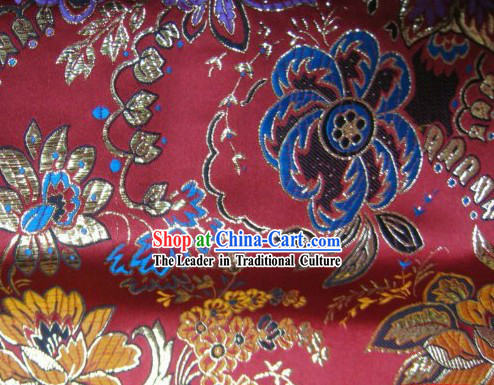 Chinese Silk Fabric with Golden Flowers