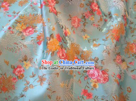 Light Blue Flower Phoenix Brocade Fabric
