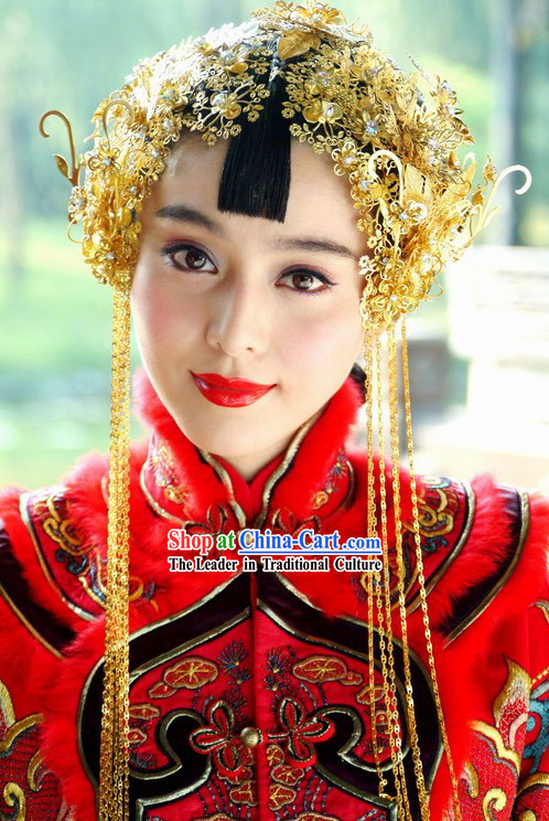 Chinese Golden Wedding Phoenix Crown Traditional Wedding Hat Ancient 