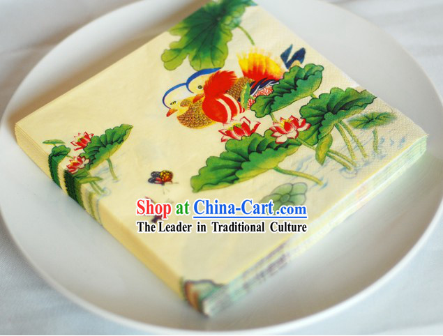 Traditional Chinese Style Three-ply Mandarin Ducks Wedding Napkin