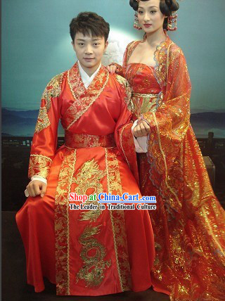 Chinese Traditional Dragon Wedding Dress Set for Bridegroom