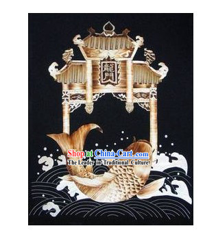 Chinese Handmade Wheat Stalk Painting - Carp