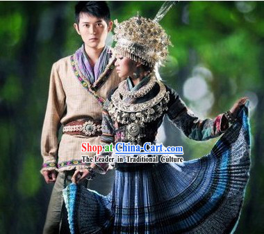 Traditional Miao Clothing Garment Dress and Hat Complete Set for Women