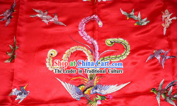 Chinese Traditional Silk Wedding Bedcover - Hundreds of Birds Worshiping Phoenix