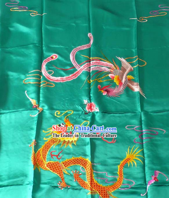 Chinese Hand Embroidery Silk Bedcover - Dragon and Phoenix