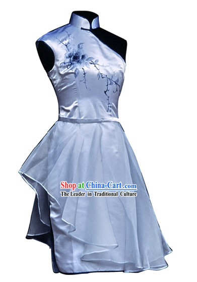 Traditional Mandarin Handmade Sloping Shoulder Silk Full Dress