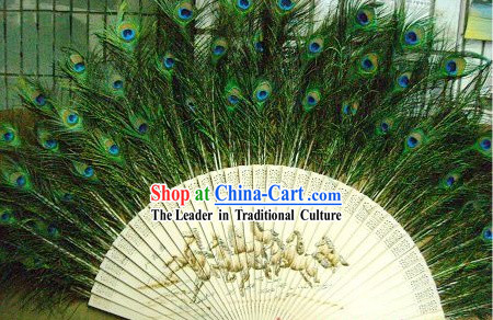 Handmade Giant Peacock and Sandalwood Fan