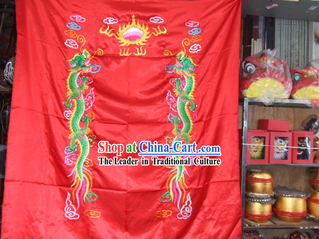Chinese Classical Dragon Dance and Lion Dance Double Dragons Banner