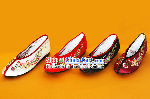 Chinese Traditional Handmade Embroidered Princess Satin Shoes _double phoenix_