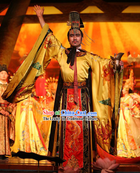 Chinese Ancient Emperor Costume and Hat Complete Set