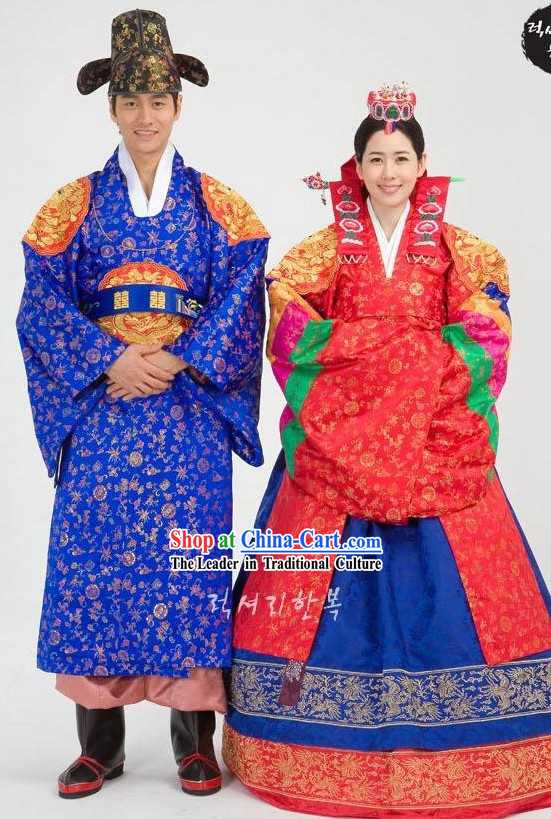 Traditional Korean Wedding Hanbok for Bride and Bridegroom